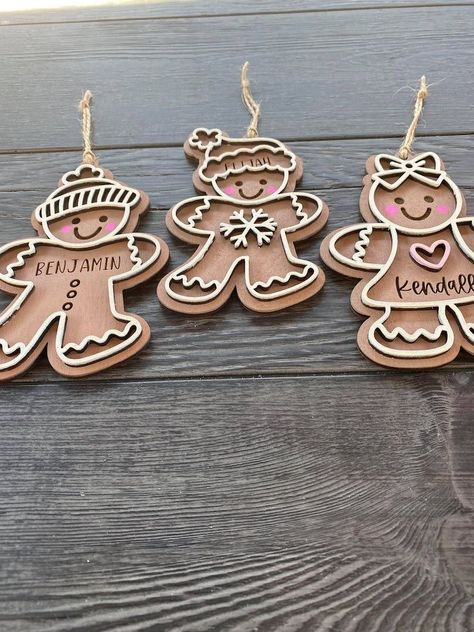 christmas ornament svg, glowforge file, gingerbread ornament file, christmas svg - etsy#crafting #holidaydecor #DIY #woodworking Glowforge Aura, Wood Laser Ideas, Laser Cut Christmas, Laser Cut Wood Crafts, Gingerbread Ornaments, Laser Engraved Ideas, Cricut Christmas, Ornament Svg, Christmas Keepsakes