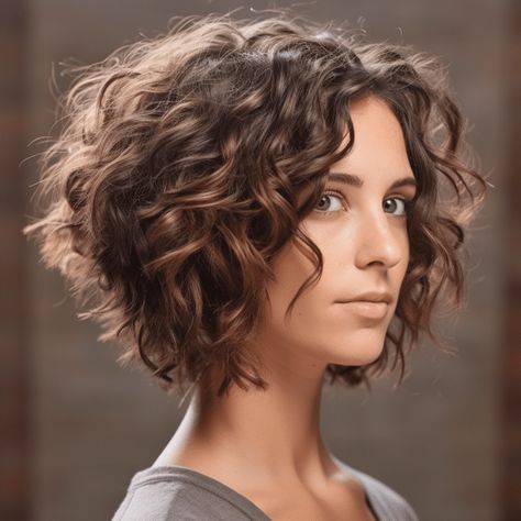 A Line Haircut Curly Hair, A Line Curly Bob, Short Wavy Perm, Bob Wavy Hairstyles, Short Curly Stacked Bob, Shorter Curly Haircuts, Curly Inverted Bob Hairstyles, Inverted Bob Curly Hair, Stacked Curly Bob Haircut