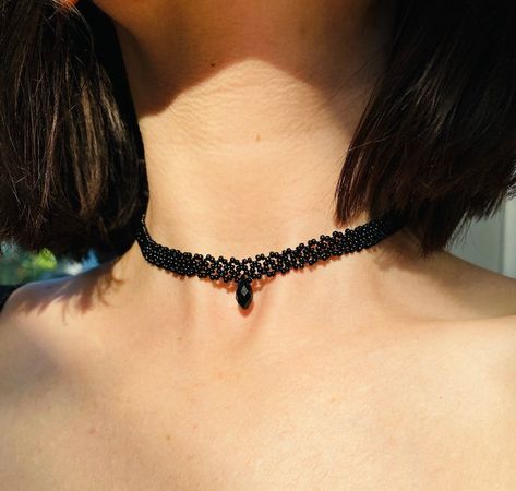 Handmade black choker Unique Choker, Bead Lace, Seed Bead Choker, Bead Choker Necklace, Boho Hippie Style, Lace Choker, Dainty Choker, Bead Choker, Boho Choker