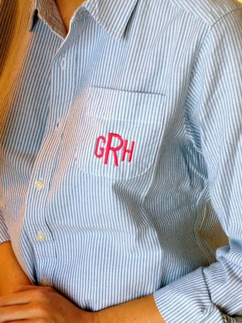 Monogrammed shirt Preppy Closet, Southern Elegance, Monogram Shirt, Seersucker Shirt, Monogram Shirts, Shirt Pocket, Embroidery Monogram, Men's Button Down Shirt, Classy And Fabulous