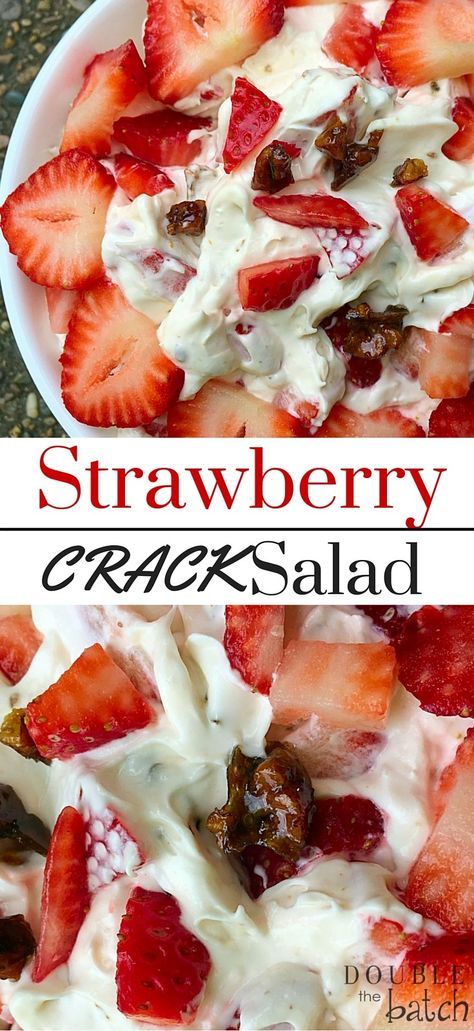 This Strawberry Dessert Salad with crunchy toffee pieces has got to be the best thing I have ever eaten at a potluck dinner...EVER! Desserts Potluck, Potluck Dessert, Banana Split Dessert, Ready Meals, Potluck Dinner, Tiramisu Dessert, Potluck Desserts, Strawberry Dessert, Fruit Salad Recipes