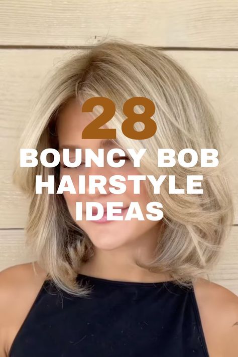 A medium-length bouncy bob with layered, flipped ends and light blonde highlights, perfect for a chic and playful look. Medium Flip Out Hairstyles, Long Bob With Light Layers, Bob Haircut With Blonde Highlights, Classic Layered Bob, Volumous Bob Hairstyles, Bob Haircut With Flipped Ends, Short Bouncy Blowout, Glam Bob Hairstyle, Flip Up Hairstyles