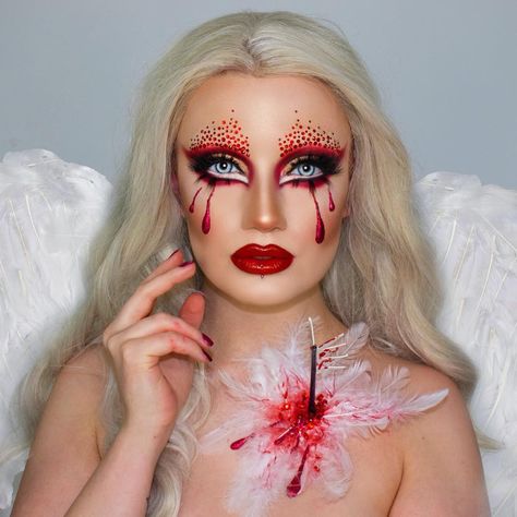 Tiffany Hunt on Instagram: “Stupid Cupid 🏹💖 I love this look but it just hasn’t photographed the way I want it too! Very heavily inspired by the iconic @ageofaquaria…” Scary Cupid Costume, Cupid Costume Makeup, Evil Cupid Costume, Cupid Makeup Looks, Cupid Makeup, Cupid Halloween, Cupid Costume, Queen Of Hearts Halloween, Playing Dress-up