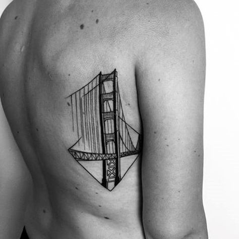 60 Golden Gate Bridge Tattoos For Men - San Francisco Ink Ideas Golden Gate Bridge Tattoo, Historical Tattoos, San Francisco Tattoo, Bridge Tattoo, Grandma Tattoos, California Tattoo, Iconic Beauty, Tattoo Now, Ink Ideas