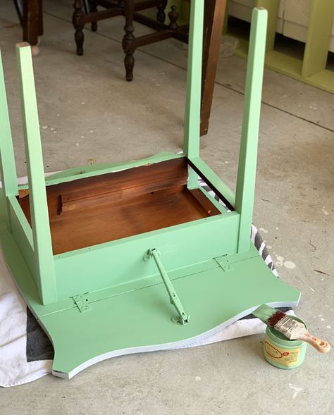 Cottage-Inspired Drop Leaf Side-Table Vintage Drop Leaf Side Table, Drop Leaf Side Table Makeover, Diy Drop Leaf Table, Drop Leaf Table Makeover, Painted Drop Leaf Table, Small Foldable Table, Redo End Tables, Pine Furniture Makeover, Vintage Drop Leaf Table