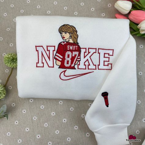 Cute Taylor Swift And Travis Kelce Couple Nike Embroidered Sweatshirts , Taylor Swift Embroidered Sweatshirts, Nike Embroidery Check more at https://viralustee.com/product/cute-taylor-swift-and-travis-kelce-couple-nike-embroidered-sweatshirts-taylor-swift-embroidered-sweatshirts-nike-embroidery/ Taylor Swift Shoes, Cute Taylor Swift, Sweatshirts Nike, Photo Embroidery, Nike Embroidery, Matching Embroidery, Vintage Nike Sweatshirt, Rugby Player, Cartoon Gift