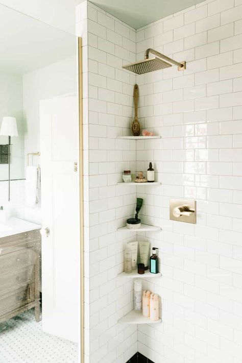 Small Bathroom Shelf Ideas, Small Bathroom Shelf, Bathroom Shelf Ideas, Small Bathroom Shelves, Bathroom Corner Shelf, Rustic Bathroom Shelves, Shower Storage, Bathroom Storage Shelves, Corner Storage