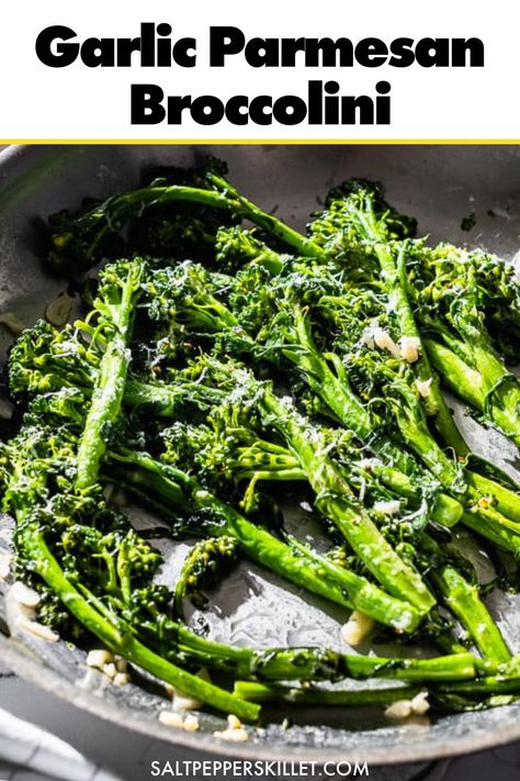 Looking for healthy side dishes that go well with your favorite steak meals and BBQ recipes? This sauteed broccolini recipe is the perfect healthy side dish for dinner, vegetable side dish with seafood, and perfect sides for chicken too! Make this easy garlic parmesan broccolini and serve to a crowd in no time! Easy Broccolini Recipe, Brocollini Recipes, Broccolini Sauteed, Brocolini Recipes, How To Cook Broccolini, Healthy Bbq Side Dishes, Side Dishes For A Crowd, Steak Meals, Dishes For A Crowd