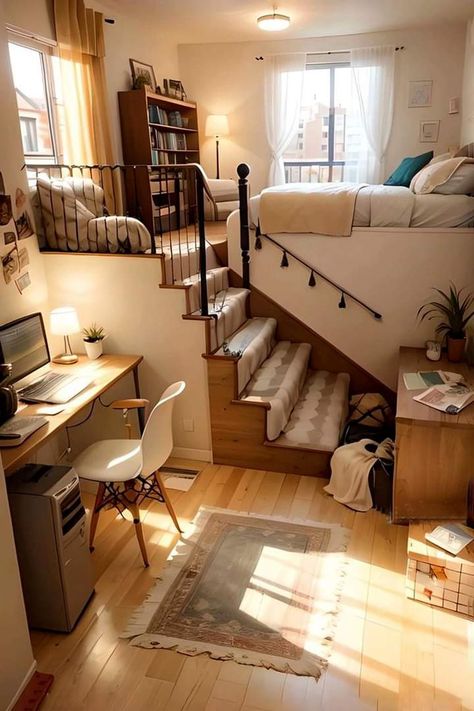 Interior Design Small House, Apartment Layouts, Apartment Ideas Aesthetic, Cozy Studio Apartment, Scandinavian Bedroom, Dream House Rooms, Tiny House Interior, Decoration Inspiration, Tiny House Living