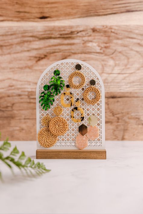 Boho Display, Boho Jewelry Display, Bedroom Decor Minimalist, Laser Jewelry, Organizer Bedroom, Jewelry Display Organizer, Wood Arch, Wooden Arch, Laser Cut Jewelry