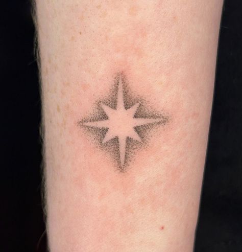 Shaded Stick And Poke Tattoo, Dotwork Shading Tattoo, Fire Cracker Tattoo, Stick And Poke Tattoo Star, Space Related Tattoos, Stick And Poke Aesthetic, Star Finger Tattoo, Tattoo Ideas Star, Handpoke Tattoo Ideas