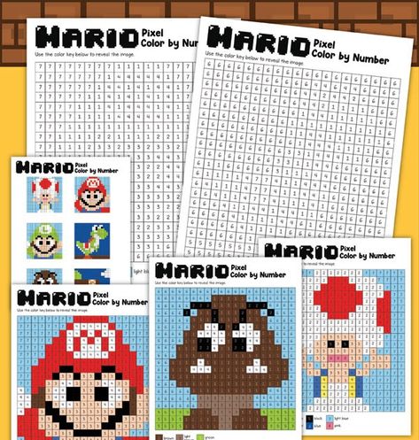 FREE Super Mario video game themed "pixel" color by number worksheets for kids of all ages with a fun old-school game theme! Mario Color By Number, Pixel Color By Number, Coloring Pages Color By Number, Mario Crafts, Mario Video Game, Fun Video Games, Color By Number Printable, March Activities, Pixel Color