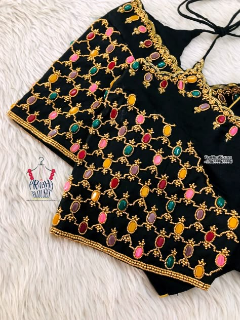 Tablet Beads Aari Work Blouse, Multicolour Blouse, Black Saree Blouse Designs, Pink Blouse Designs, Blue Blouse Designs, Blouse Designs Catalogue, Latest Blouse Designs Pattern, Cutwork Blouse Designs, Blouse Design Images