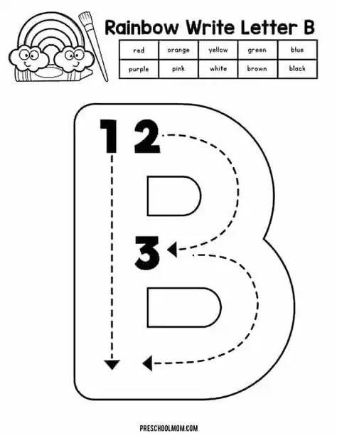 Free printable blank letter B worksheets and learning center mats. These big block letters are not only engaging, but they build letter recognition and fine motor skills too! Great for preschool learning centers with playdough mats, mini-erasers, dab & dot BINGO markers, and more. Letter B Ideas For Preschool, Letter B Lesson Plans Preschool, B Crafts Preschool, B Worksheets Preschool, Letter B Worksheets For Preschool, Letter B Activities For Preschool, Letter B Preschool, Letter B Tracing, B Worksheet