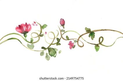 Vines Flowers Watercolor Minimalist Style Purple Stock Illustration 2149754775 | Shutterstock Watercolor Vines Flowers, Painted Vines And Flowers, Watercolour Tattoos, Vines Flowers, Vine Flowers, Vine Drawing, Vines And Flowers, Hanging Vines, Watercolor Flower Art