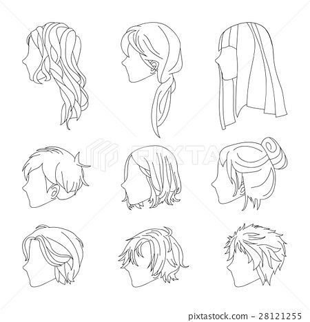 Hairstyle Side View Man and Woman Hair Drawing Set Woman Hair Drawing, Drawing Hair Braid, Anime Braids, Boy Hair Drawing, Side View Drawing, How To Draw Braids, Male Hairstyles, Profile Drawing, Drawing Hair Tutorial