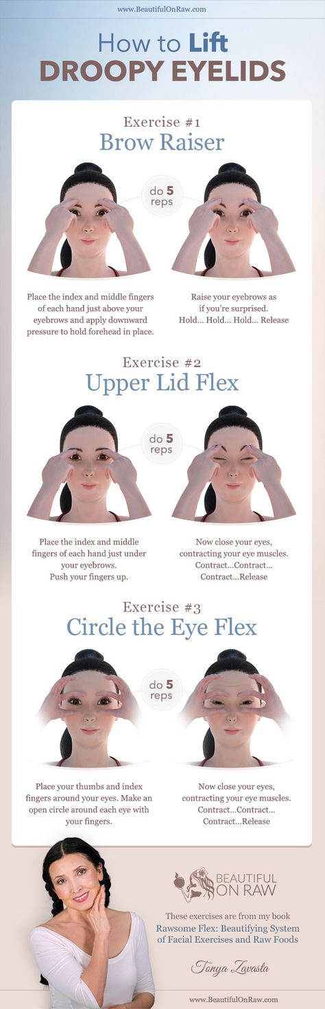 Facial Exercises for droopy eyelids Saggy Eyelids, Droopy Eyelids, Droopy Eyes, Face Yoga Exercises, Face Yoga Facial Exercises, Neck Exercises, Facial Yoga, Eye Exercises, Face Exercises