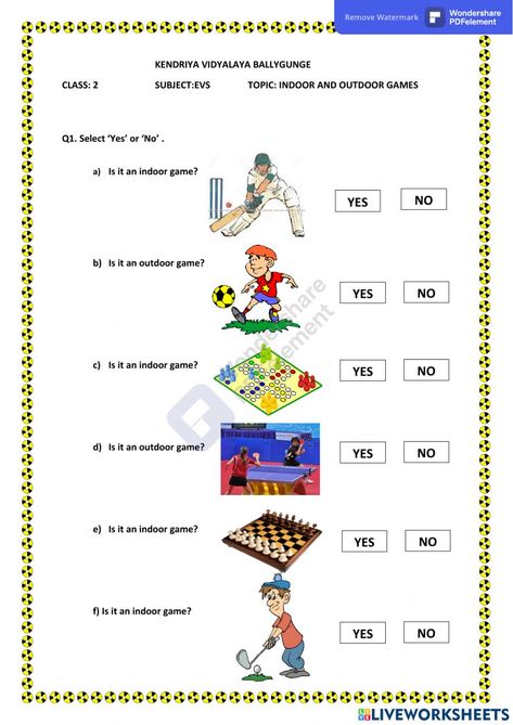 Indoor And Outdoor Games Worksheet, Games Worksheet, Worksheet For Class 2, English Worksheets For Kindergarten, Door Games, Kids Worksheets Preschool, Initial Sounds, Kids Worksheets, Toilet Paper Crafts