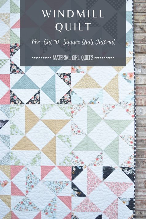 Windmill - a free pre-cut 10" square (layer cake) quilt pattern — Material Girl Quilts Quilts With Layer Cakes Free Pattern, Layers Of Charm Quilt Pattern, Triangle Quilt Blocks Free Pattern, Quilt Pattern 10 Inch Squares, Minimal Quilt Patterns, 2.5" Square Quilt Patterns, Spring Quilt Patterns Free, Easy Hst Quilt Patterns, Free Quilt Patterns Using Layer Cakes