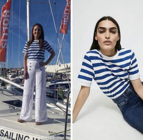 Good Morning Britain: August 2022 Laura Tobin's Blue and White Striped T-Shirt Blue Stripes Shirt Outfit, Striped Tshirt Outfits, Blue And White Striped Shirt Outfit, White Striped Shirt Outfit, 2010 Outfits, Striped Tshirt, Blue And White Striped Shirt, Tshirt Outfit, Where To Buy Clothes