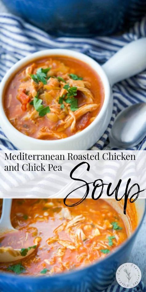 Soup Mediterranean, Mediterranean Soup Recipes, Chicken Chickpeas, Chicken Mediterranean, Mediterranean Soup, Broth Soup, Dinner Soup, Chicken Chickpea, Chickpea Soup