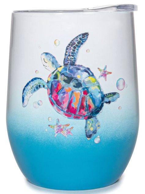 PRICES MAY VARY. 😊DELICATE & WELL-MADE DESIGN - Excellent quality stainless steel sea turtle insulated tumbler is what you are looking for. The colorful turtle is printed just perfectly on the side. And the color ocean blue on the buttom cup is add something unique for someone who loves the ocean. 💞BPA FREE AND DURABLE – This sea turtle tumbler come with two convenient reusable drink straws, straw cleaning brush, and BPA-free drink lid. Crafted with 18/8 food grade stainless steel this coffee Turtle Tumbler, Happy Holloween, Colorful Turtle, Sea Turtle Gifts, Wine Glass Designs, Moms Best Friend, Wire Wrap Jewelry Designs, Reusable Straws, Turtle Gifts