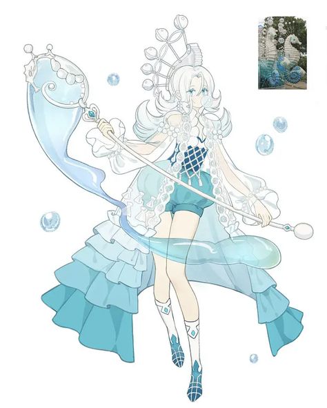 Water Fairy Character Design, Water Outfits Drawing, Ocean Outfit Ideas, Water Superhero Outfit, Water Outfit Ideas, Underwater Character Design, Water Hero Costume Design, Seacore Outfit, Water Element Outfit