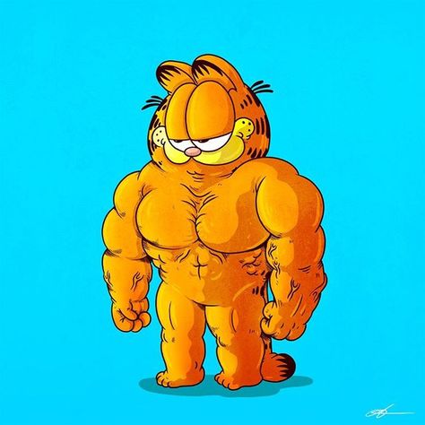 Buff Garfield, Andro Garfiled, Garfield With Headphones, Sick Garfield, Nagging Wife, Garfield Skateboarding, Muscular System, Gym Humor, Disney Pictures