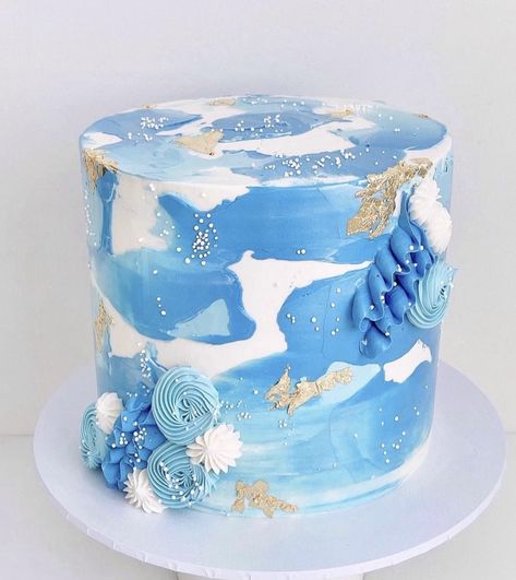 Light Blue And White Birthday Cake, Blue Birthday Cakes For Women, Sky Blue Bday Cake, Blue Themed Cake, White And Blue Marble Cake, White And Blue Ombre Cake, Two Tier Blue Ombre Cake, 21st Cakes, Modern Birthday Cakes