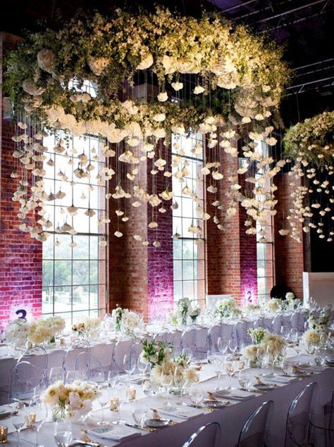 Hanging Wedding Decorations, Flower Chandelier, Floral Chandelier, Space Wedding, Hanging Flowers, Deco Floral, The Ceiling, Wedding Deco, Wedding Gallery