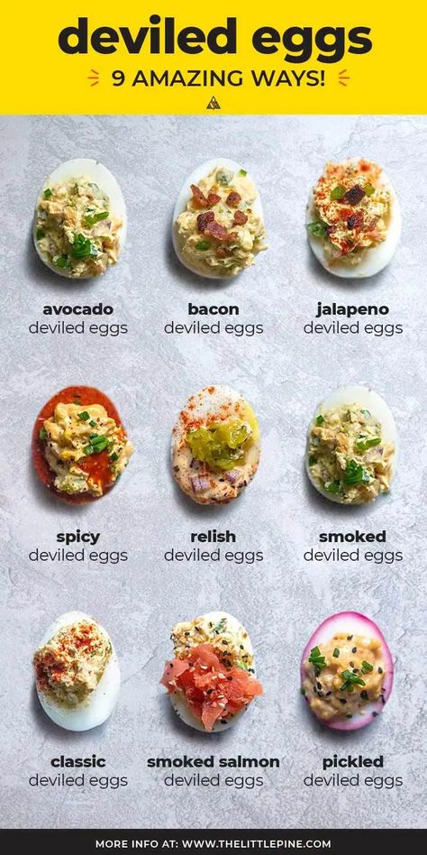 11 Best Deviled Eggs Recipes (EASY + Delicious!) - Little Pine Kitchen Deviled Eggs Wedding Display, Scott Eggs Recipe, Deviled Eggs Variations, Hard Boiled Egg Flights, Drunken Eggs, Deviled Egg Display, Fancy Deviled Eggs, Pesto Deviled Eggs, Creamy Deviled Eggs