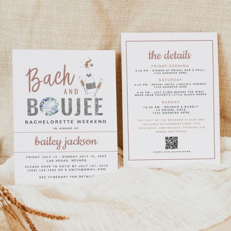 GENNA Bach and Boujee Bachelorette Itinerary for $2.95 - Bachelorette Card Bach & Boujee Theme, Bach And Boujee Bachelorette Ideas, Sparkle Bachelorette, Bachelorette Schedule, Boujee Bachelorette, Rose Gold Bachelorette, Bachelorette Card, Itinerary Invitation, Bachelorette Invite