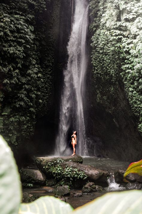 Niki enjoying the serenity of Leke Leke Waterfall, Bali, surrounded by vibrant green leaves, a hidden gem in Ubud, Indonesia. Leke Leke Waterfall Bali, Ubud Waterfall, Waterfall Bali, Ubud Bali, Summer Body, Lush Greenery, Hidden Gem, Ubud, The Natural