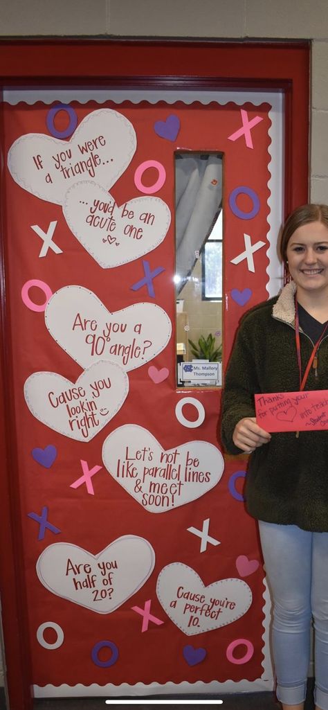 Middle School Valentine Bulletin Board, Heart Door Decorations Classroom, Math Valentine Bulletin Board, Valentines Day Decor Classroom, Classroom Valentines Decor, Valentine’s Day Classroom Door, Valentine’s Day Door Decorations For Classroom, Valentine Door Decorations For School, Valentine’s Day Bulletin Board