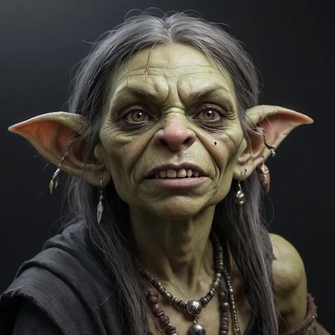 hyper-realistic dnd art, female, ugly goblin, age 50... Goblin Makeup, Goblin Character Design, Half Goblin, Goblin Female, Goblin Village, Dnd Goblin, Female Goblin, Goblin Art, Fantasy Role Playing