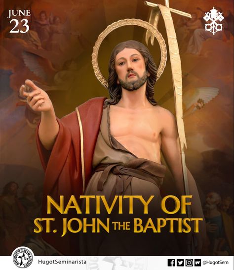 1/2 June 23 | SOLEMNITY OF THE NATIVITY OF ST. JOHN THE BAPTIST #ChurchCelebration St. John the Baptist, pray for us. 🙏🏼 Note: The Solemnity of the Nativity of St. John the Baptist is usually celebrated on June 24, but this year (2022) has the rare coincidence of the Nativity of St. John the Baptist & the Solemnity of the Sacred Heart falling on the same day. The Holy See has determined the Sacred Heart should be celebrated on June 24, 2022, & the Nativity of St. John the Baptist ...>>>2/2 Nativity Of St John The Baptist, St John The Baptist Feast, First Sunday Of Advent, Saint John The Baptist, St John The Baptist, The Sacred Heart, The Nativity, Pray For Us, John The Baptist