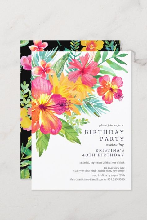 Watercolor Hibiscus Floral Tropical Birthday Party Invitation #birthday #happybirthday #birthdaycards #birthdayparty #firstbirthday #tropical #summer #floral #Hibiscus #hawaii Hibiscus Hawaii, Tropical Theme Party, Tropical Birthday Party, Floral Birthday Invitations, Invite Ideas, Tropical Birthday, Tropical Summer, Tropical Theme, Floral Invitation