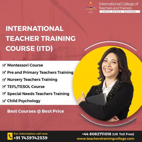 International teacher Training Course ITD Teach English Abroad, Special Needs Teacher, Teaching English Abroad, Nursery Teacher, Teach English, Child Psychology, Primary Teachers, Teacher Training, Training Courses