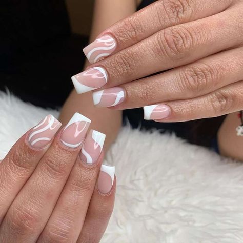 Gorgeous White Nails Clear And White Nails, Nail Designs With Lines, Designs With Lines, Silver Sparkly Nails, Line Nail Designs, Orange Acrylic Nails, Rainbow Nails Design, Blue And White Nails, Line Nail Art