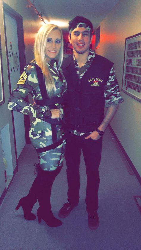 Camo/army couple Halloween costumes #camo #armycostumes #halloween #halloweencostumes #couples #couplecostumes #camohalloween Beer Pong Costume, Olive Oyl Costume, Easy Diy Couples Costumes, Fairly Odd Parents Costume, Batman And Robin Costumes, Couples Costumes For Halloween, Eleven Stranger Things Costume, Lifeguard Costume, Cookie Costume