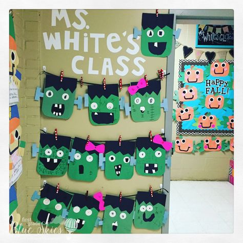 Frankenstein Craft Crafts First Grade, First Grade Halloween, Fall And Halloween Crafts, Frankenstein Craft, Thanksgiving Art Projects, Halloween Art Projects, Halloween Class Party, Kids Painting Crafts, October Activities