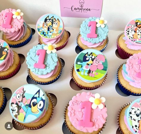 Bluey Cakesicles, Bluey Themed Cupcakes, Bluey Cupcakes, Blue Cake Pops, Second Birthday Cakes, Theme Cupcakes, Cake Bites, Cupcake Art, Themed Cupcakes