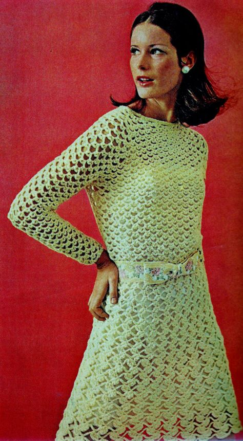 70s Crochet, Vintage Crochet Dresses, Crocheted Dress, Irish Crochet Patterns, Vintage Needlework, Buena Park, 70s Inspired Fashion, Vintage Crochet Pattern, Crochet Lace Dress