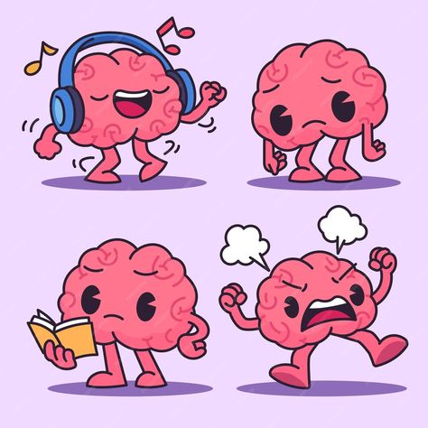 Premium Vector | Hand drawn brain cartoon illustration Cute Brain Drawing, Cartoon Brain Drawing, Brain Drawing Simple, Brain Doodle, Brain Character, Brain Cartoon, Cartoon Brain, Angry Cartoon, Brain Drawing