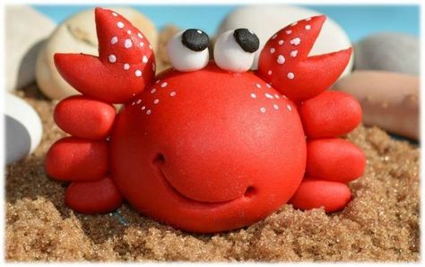 Clay Drawing, Polymer Clay Ideas, Ocean Cakes, Cake Drawing, Beach Cakes, Crab Cake, Fondant Animals, Fondant Cake Toppers, Modeling Paste