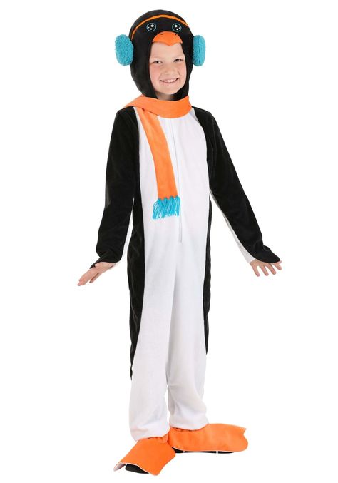 PRICES MAY VARY. 100% polyester velour fabric Jumpsuit has front zipper Wing-shaped sleeves, elongated torso, shortened inseam to give the look of a penguin's body Scarf w/ yarn fringe at ends is sewn to back neckline; tie as desired Top of hood has stuffed beak, embroidered eyes, ribbon ear muff band Create a winter wonderland at any time of the year when you wear your exclusive Kid's Pleasant Penguin Costume! The black and white velour jumpsuit zips up the front and features an elongated torso Penguin Costume, Cape Horn, Costume For Kids, Free Candy, Toddler Costumes, Velour Fabric, Ocean Water, Sleigh Ride, Trick Or Treating