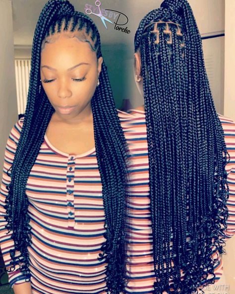 4,387 Likes, 10 Comments - ✨StylesByPorche✨ (@_stylesbyporchej) on Instagram: “Half Stitch braids/Half Knotless with curly ends 💕 ———————————————————————— #atlantabraids…” Braids Half Color, Long Knotless Braids Peek A Boo, Long Peak A Boo Knotless Braids, Half Freestyle Half Knotless, Half Stitch Half Knotless Braids, Large Knotless Braids With Beads, Half Up Half Down Knotless, Half Stitch Braids Half Knotless Braids, Knotless With Curly Ends