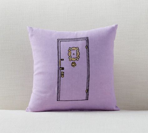 Friends Room Decor, Anniversary Pottery, Apothecary Table, Friends Furniture, Friends Room, Friends Apartment, Friends Merchandise, Purple Throw Pillows, Apartment Door