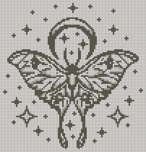 Crochet Graph Projects, Cross Stitch Moth Pattern, Easy Pixel Pattern, Two Color Cross Stitch Pattern, Graph Knitting Patterns, Cross Stitch Patterns Crochet, Luna Moth Alpha Pattern, Grid Design Crochet, Fairycore Pixel Art