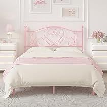 Bed Frame Metal, Steel Frame Structure, Bed Frame Sizes, Furniture Pink, Bed Base Frame, Free Bed, Platform Bed With Headboard, Pink Bed, Metal Platform Bed Frame